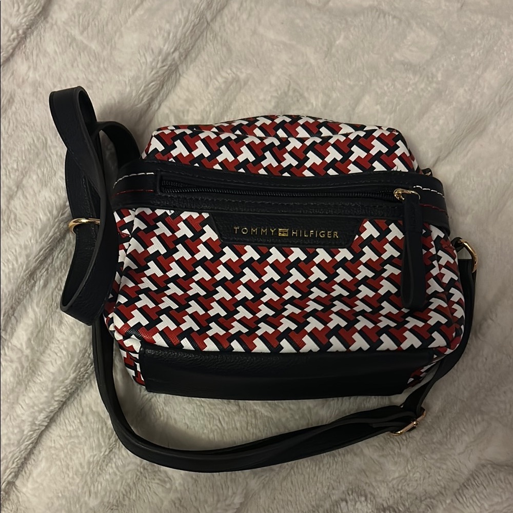 Tommy Hilfiger Red and White Geometric Crossbody Bag